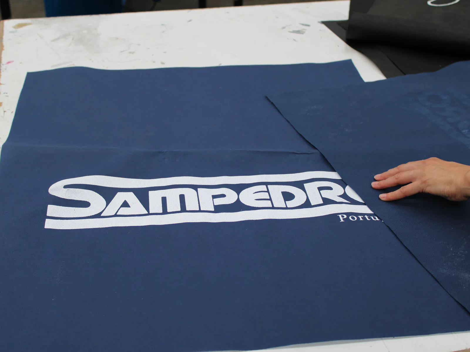 Detail of screen printing on non-woven material